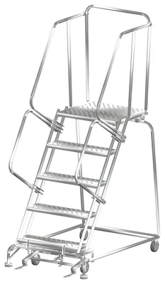Ballymore 5-Step Stainless Steel Rolling Ladder, 32" base, 21" top step