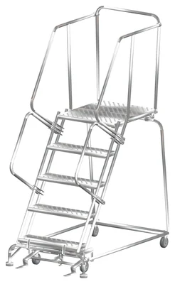 Ballymore 5-Step Stainless Steel Rolling Ladder, 32" base, 28" top step