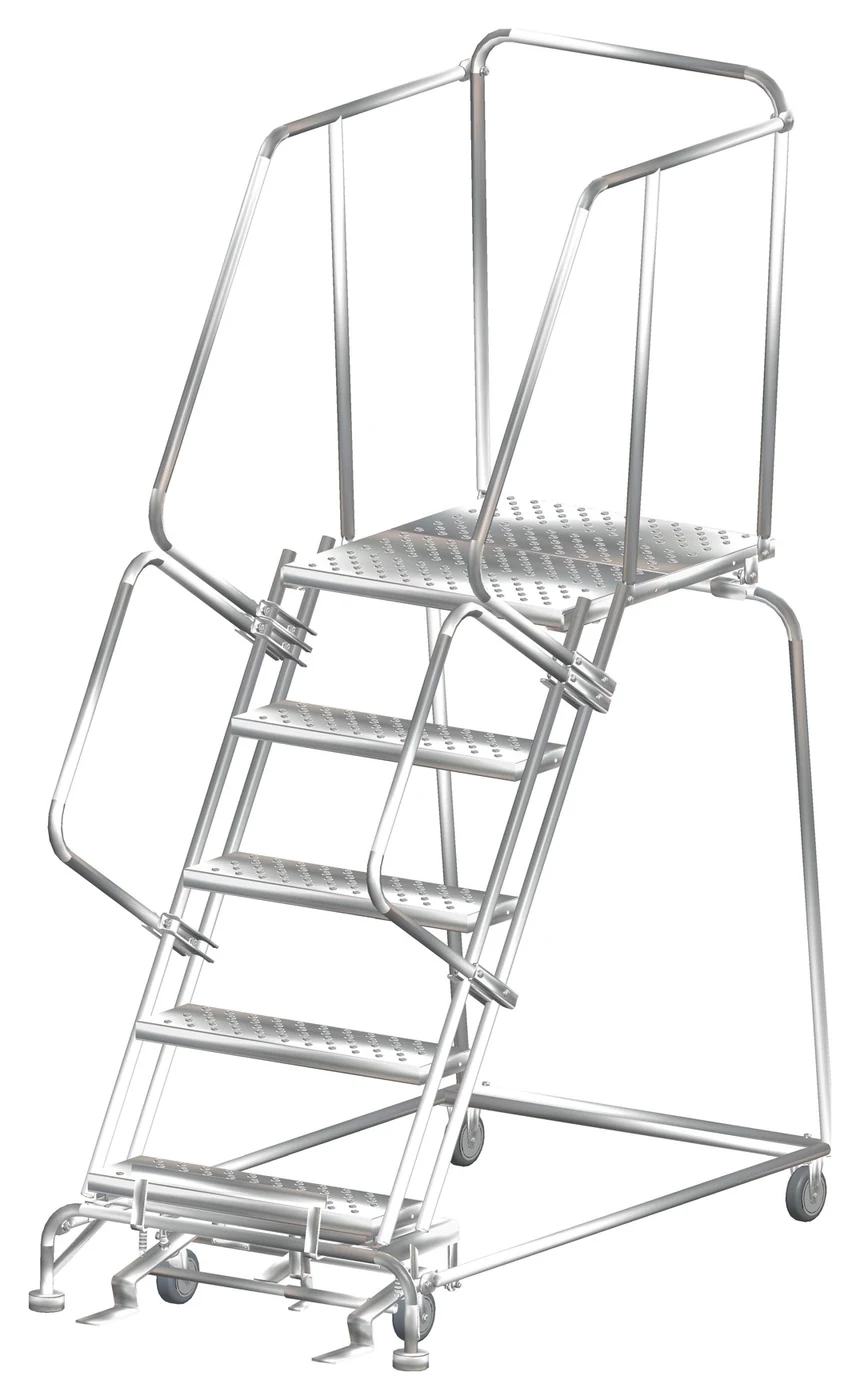 Ballymore 5-Step Stainless Steel Rolling Ladder, 32" base, 28" top step