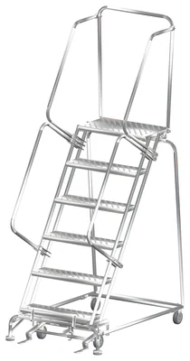Ballymore 6-Step Stainless Steel Rolling Ladder, 32" base, 14" top step