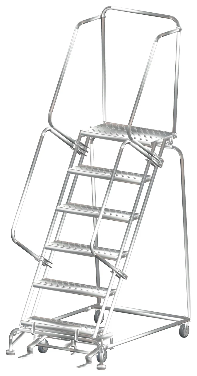 Ballymore 6-Step Stainless Steel Rolling Ladder, 32" base, 14" top step