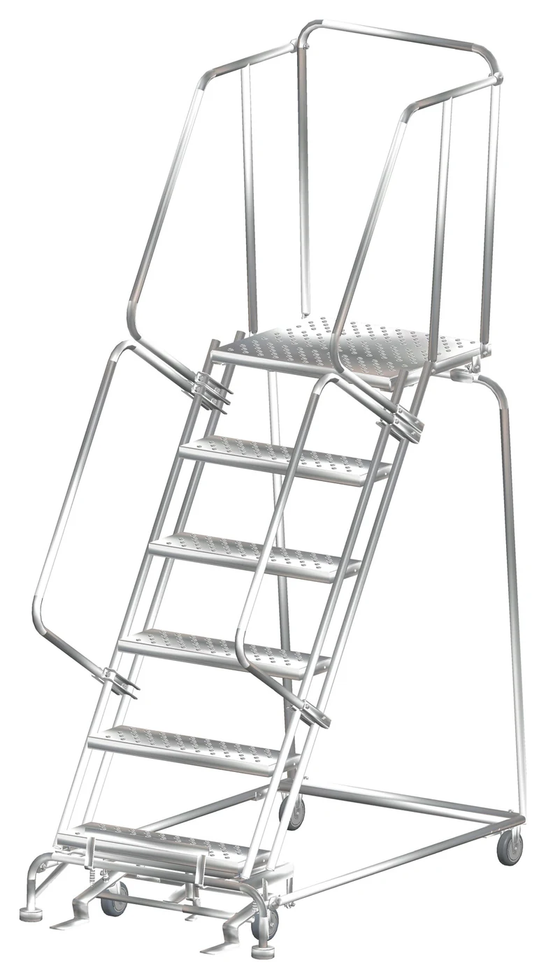 Ballymore 6-Step Stainless Steel Rolling Ladder, 32" base, 21" top step