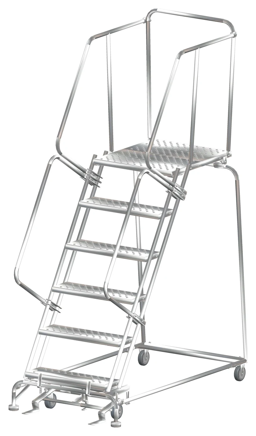 Ballymore 6-Step Stainless Steel Rolling Ladder, 32" base, 28" top step