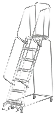 Ballymore 7-Step Stainless Steel Rolling Ladder, 24" base, 21" top step
