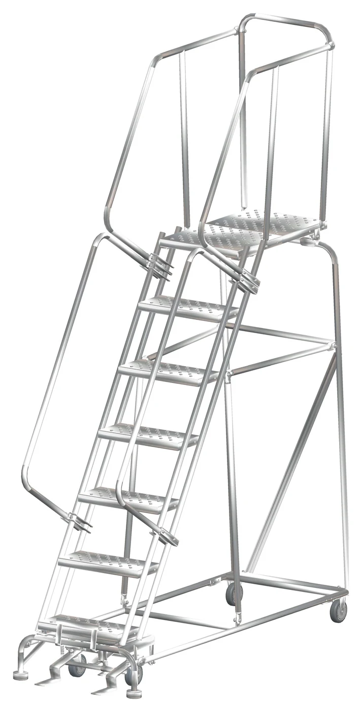Ballymore 7-Step Stainless Steel Rolling Ladder, 24" base, 28" top step