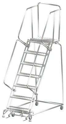 Ballymore 7-Step Stainless Steel Rolling Ladder, 32" base, 21" top step
