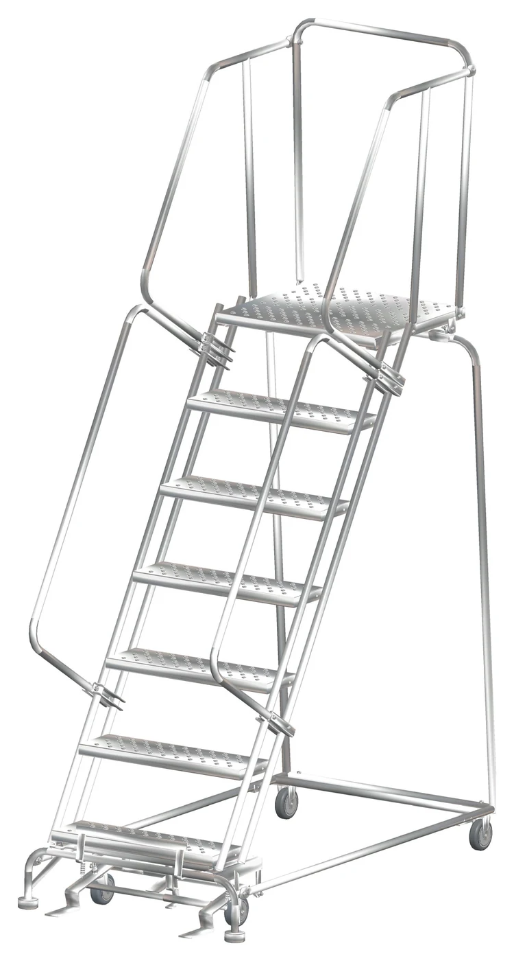 Ballymore 7-Step Stainless Steel Rolling Ladder, 32" base, 21" top step