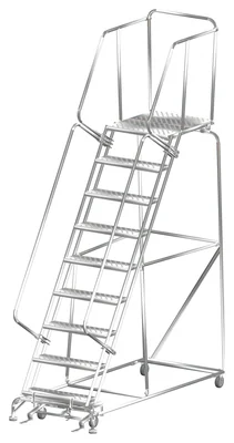 Ballymore 9-Step Stainless Steel Rolling Ladder, 32" base, 28" top step