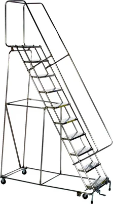 Ballymore 10-Step Stainless Steel Rolling Ladder, 32" base, 14" top step