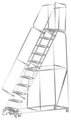 Ballymore 11-Step Stainless Steel Rolling Ladder, 32" base, 21" top step