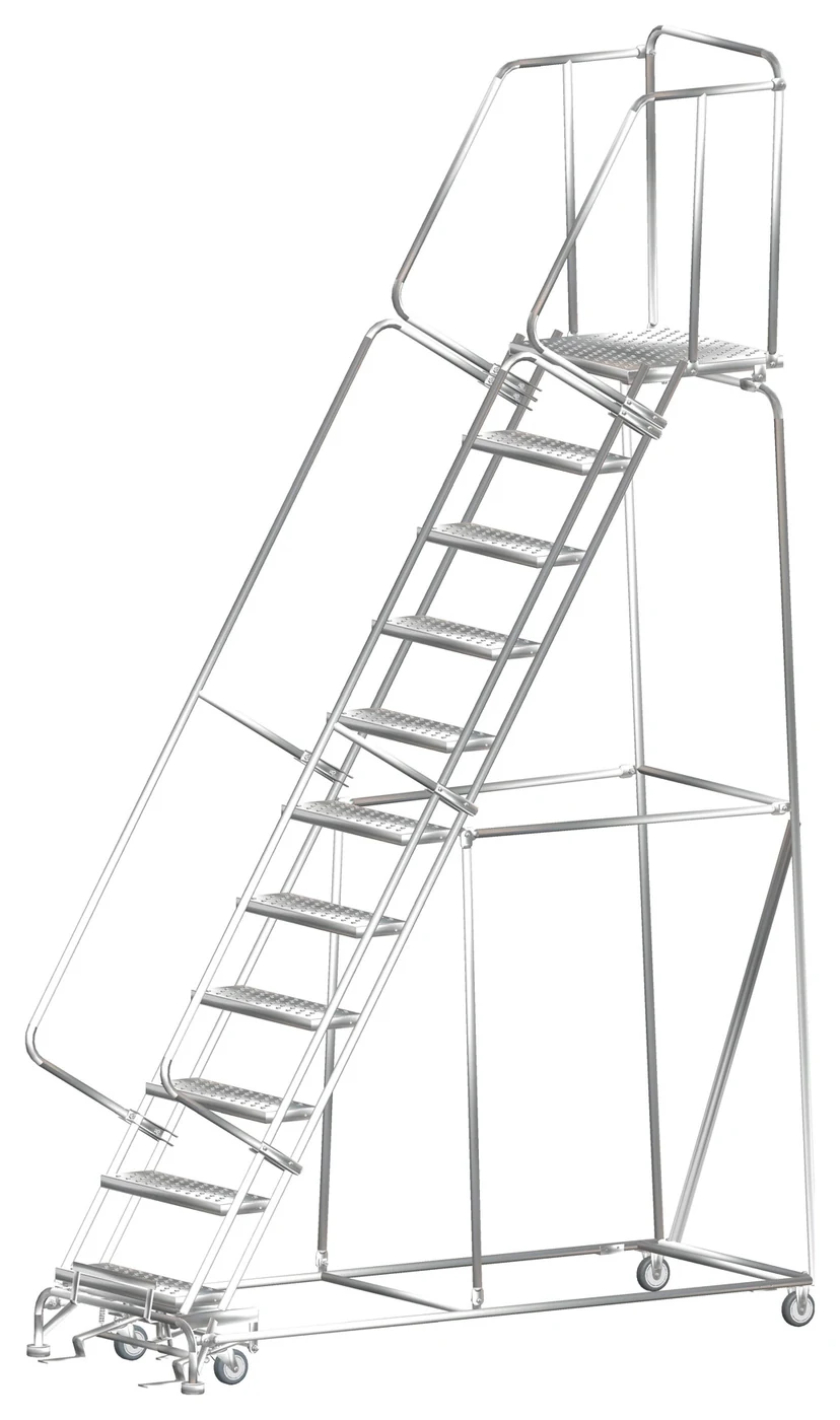 Ballymore 11-Step Stainless Steel Rolling Ladder, 32" base, 21" top step