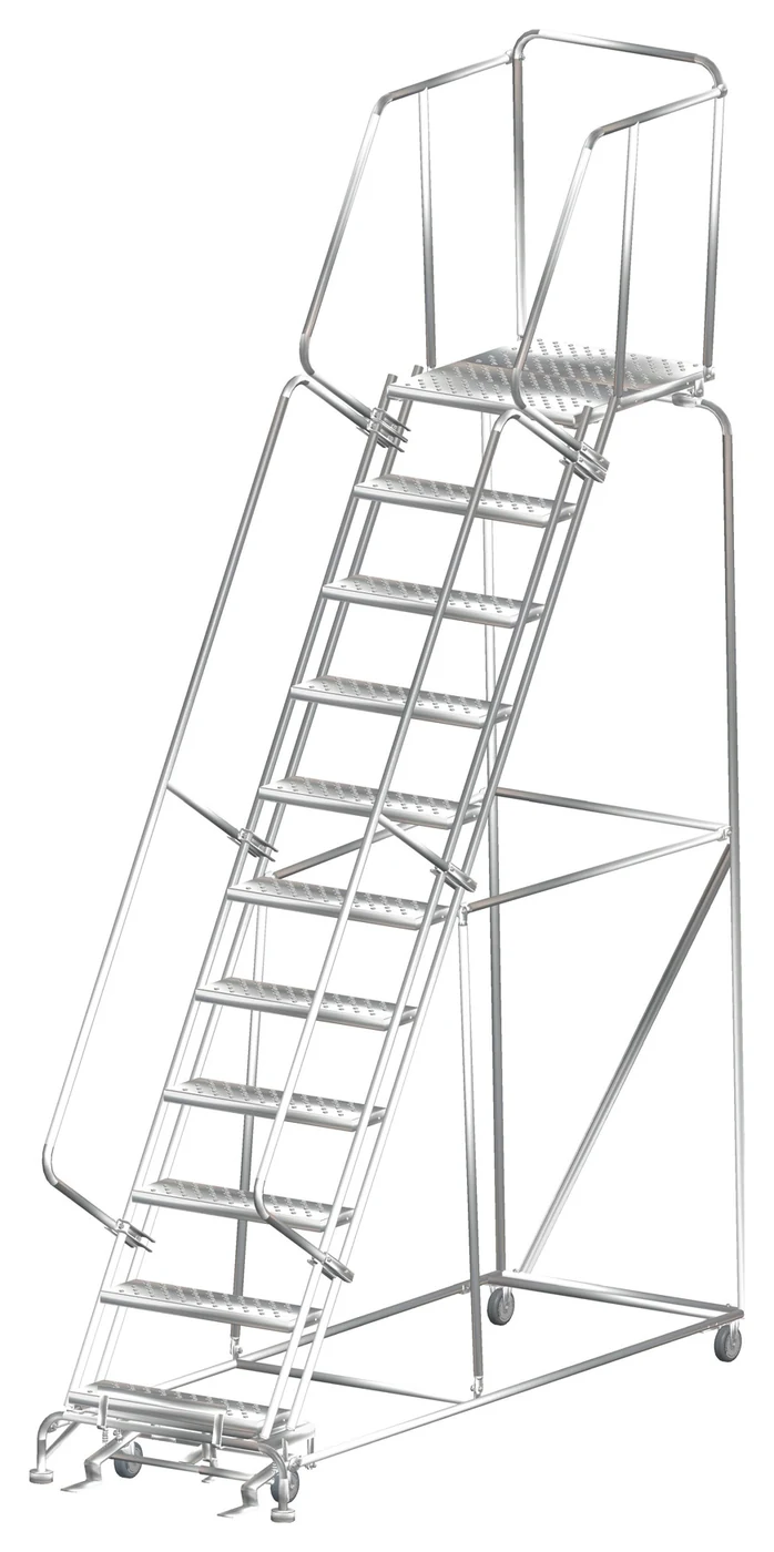 Ballymore 11-Step Stainless Steel Rolling Ladder, 32" base, 28" top step