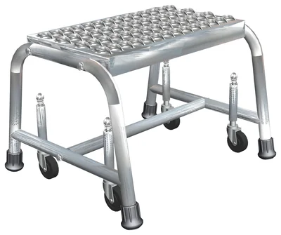 Ballymore 1-Step Stainless Steel Rolling Ladder, 18" base, 10" top step, perforated tread, factory setup