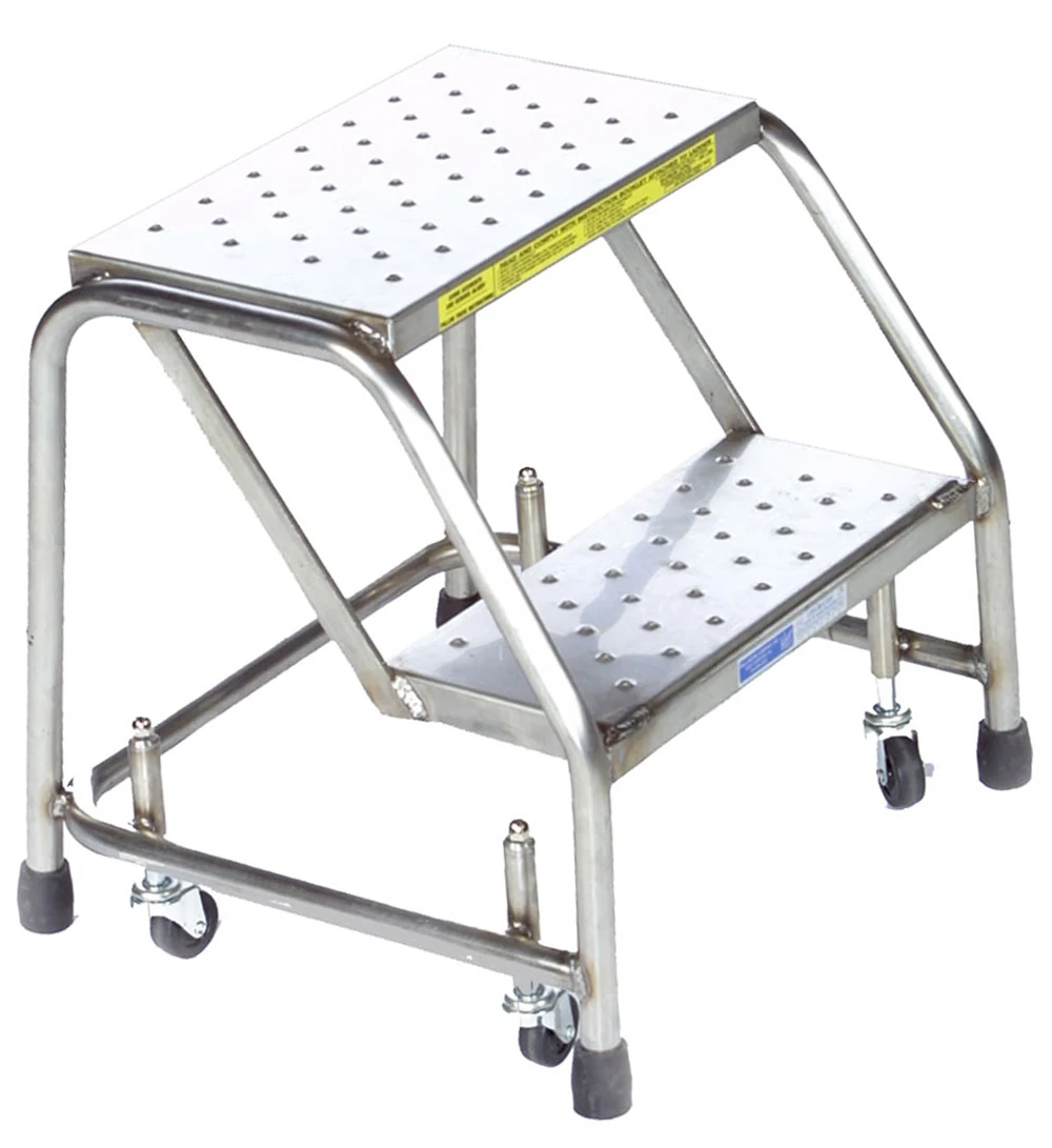Ballymore 2-Step Stainless Steel Rolling Ladder, 20" base, 10" top step