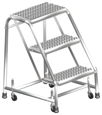 Ballymore 3-Step Stainless Steel Rolling Ladder, 20" base, 10" top step, perforated tread, factory setup