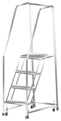Ballymore 4-Step Stainless Steel Rolling Ladder, 20" base, 14" top step