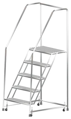 Ballymore 5-Step Stainless Steel Rolling Ladder, 30" base, 14" top step