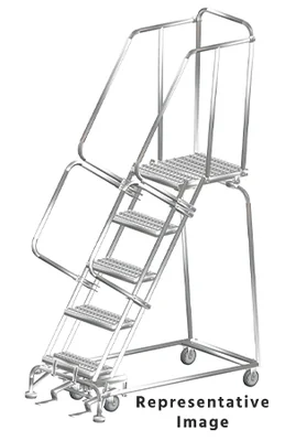 Ballymore Spring-Loaded Caster 6-Step Stainless Steel Rolling Ladder, 24" base, 21" top step