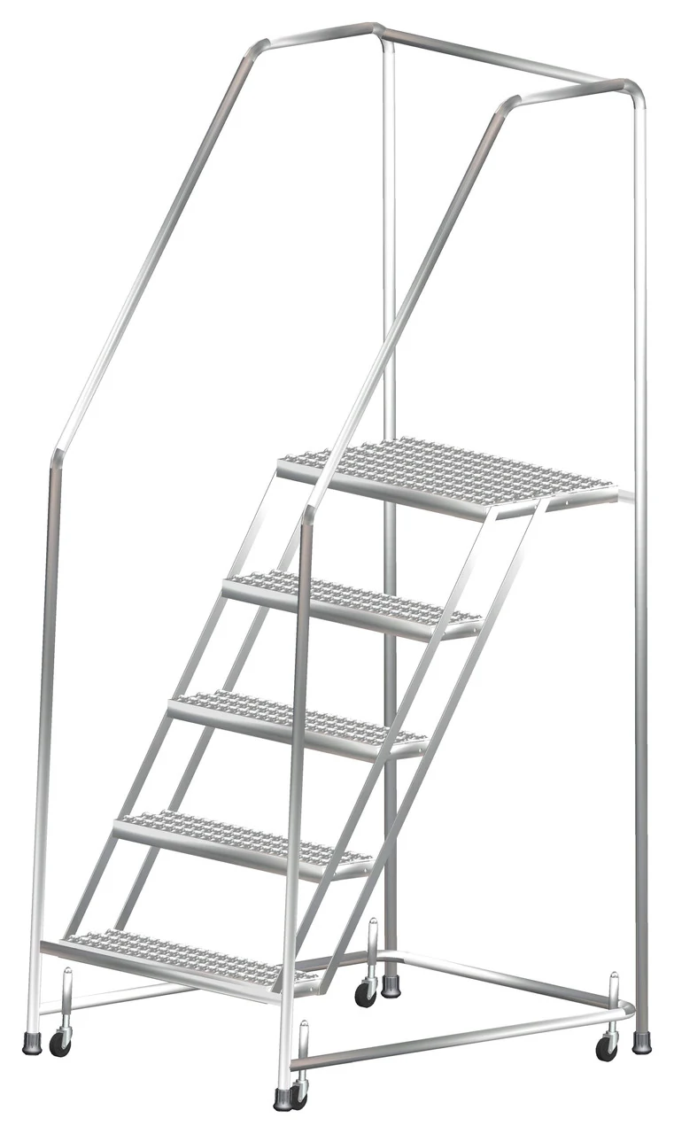 Ballymore 6-Step Stainless Steel Rolling Ladder, 30" base, 14" top step