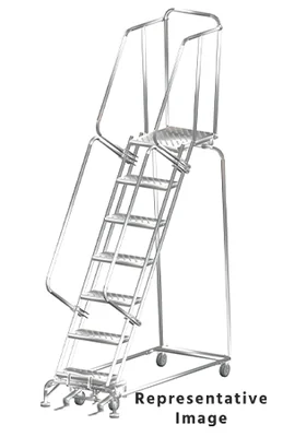 Ballymore Spring-Loaded Caster 7-Step Stainless Steel Rolling Ladder, 24" base, 28" top step