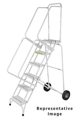 Ballymore Fold-N-Store 6-Step Stainless Steel Rolling Ladder, 30" base, 14" top step