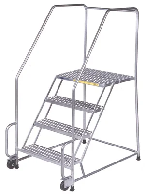 Ballymore Tilt & Roll 4-Step Stainless Steel Rolling Ladder, 20" base, 21" top step