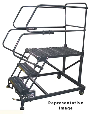 Ballymore 50° Stairway Slope 3-Step Single Entry Work Platform, 33" base, 48" long platform, with handrails, serrated tread