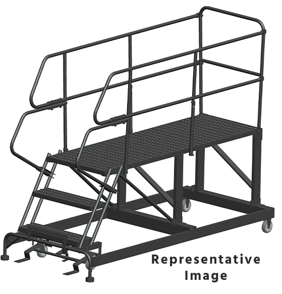Ballymore 50° Stairway Slope 3-Step Single Entry Work Platform, 33" base, 60" long platform, with handrails, serrated tread