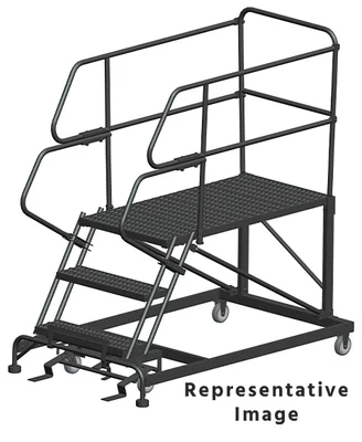 Ballymore 50° Stairway Slope 3-Step Single Entry Work Platform, 38" base, 48" long platform, with handrails, serrated tread