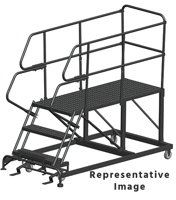 Ballymore 50° Stairway Slope 3-Step Single Entry Work Platform, 38" base, 60" long platform, with handrails, serrated tread