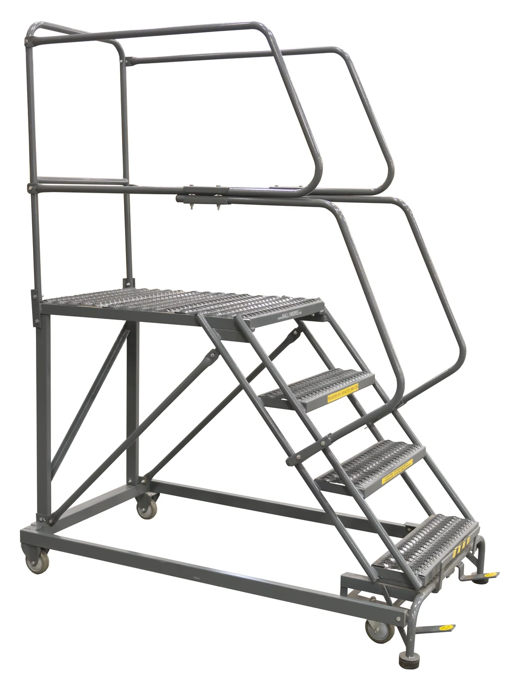 Ballymore 50° Stairway Slope 4-Step Single Entry Work Platform, 33" base, 36" long platform, with handrails