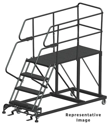 Ballymore 50° Stairway Slope 4-Step Single Entry Work Platform, 33" base, 60" long platform, with handrails, serrated tread