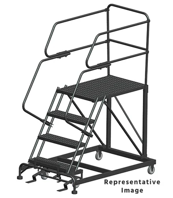Ballymore 50° Stairway Slope 4-Step Single Entry Work Platform, 38" base, 36" long platform, with handrails, serrated tread