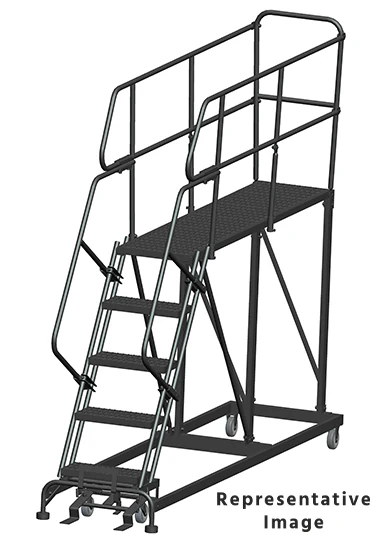 Ballymore 50° Stairway Slope 5-Step Single Entry Work Platform, 33" base, 72" long platform, with handrails, serrated tread