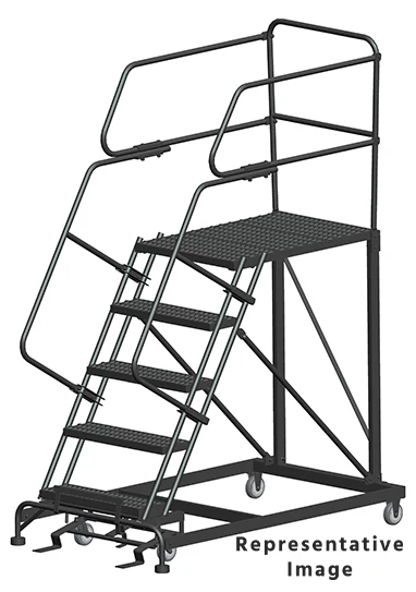 Ballymore 50° Stairway Slope 5-Step Single Entry Work Platform, 38" base, 36" long platform, with handrails, serrated tread