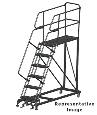 Ballymore 50° Stairway Slope 6-Step Single Entry Work Platform, 33" base, 48" long platform, with handrails, serrated tread
