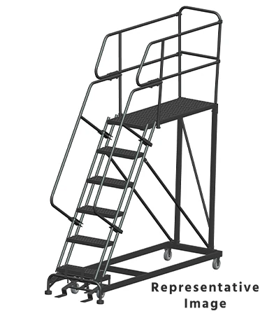 Ballymore 50° Stairway Slope 6-Step Single Entry Work Platform, 33" base, 60" long platform, with handrails, serrated tread