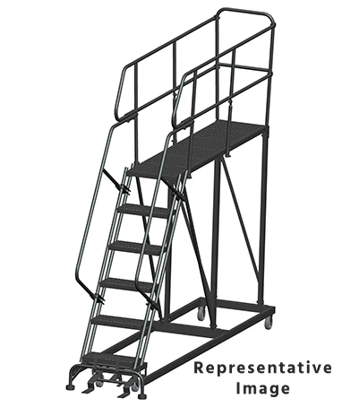 Ballymore 50° Stairway Slope 6-Step Single Entry Work Platform, 33" base, 72" long platform, with handrails, serrated tread