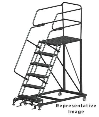 Ballymore 50° Stairway Slope 6-Step Single Entry Work Platform, 38" base, 36" long platform, with handrails, serrated tread