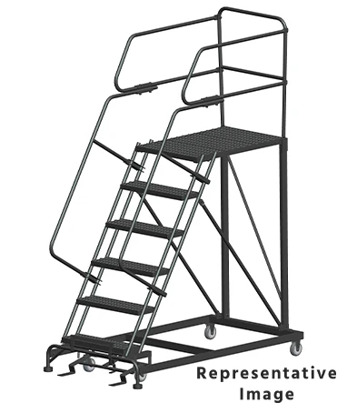 Ballymore 50° Stairway Slope 6-Step Single Entry Work Platform, 38" base, 48" long platform, with handrails, serrated tread