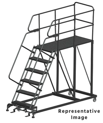Ballymore 50° Stairway Slope 6-Step Single Entry Work Platform, 38" base, 72" long platform, with handrails, serrated tread