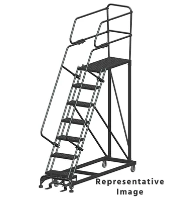 Ballymore 50° Stairway Slope 7-Step Single Entry Work Platform, 33" base, 36" long platform, with handrails, serrated tread