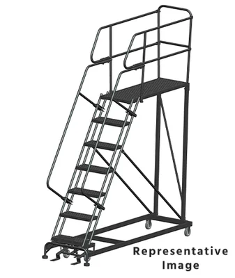 Ballymore 50° Stairway Slope 7-Step Single Entry Work Platform, 33" base, 48" long platform, with handrails, serrated tread