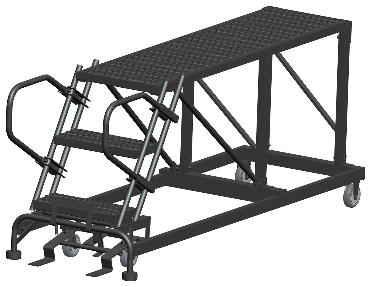 Ballymore 50° Stairway Slope 3-Step Single Entry Work Platform, 33" base, 60" long platform, no handrails, serrated tread
