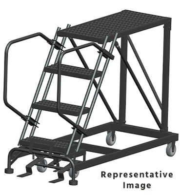 Ballymore 50° Stairway Slope 4-Step Single Entry Work Platform, 33" base, 48" long platform, no handrails, serrated tread