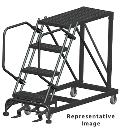 Ballymore 50° Stairway Slope 4-Step Single Entry Work Platform, 33" base, 48" long platform, no handrails, serrated tread