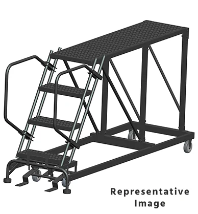Ballymore 50° Stairway Slope 4-Step Single Entry Work Platform, 33" base, 72" long platform, no handrails, serrated tread