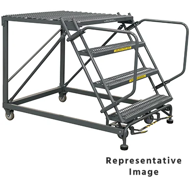 Ballymore 50° Stairway Slope 4-Step Single Entry Work Platform, 38" base, 48" long platform, no handrails, serrated tread