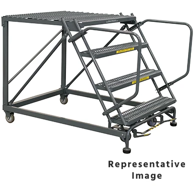 Ballymore 50° Stairway Slope 4-Step Single Entry Work Platform, 38" base, 60" long platform, no handrails, serrated tread