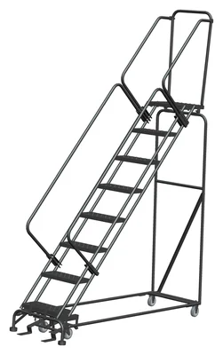 Ballymore 50° Stairway Slope 8-Step Rolling Ladder, 24" base, 14" top step
